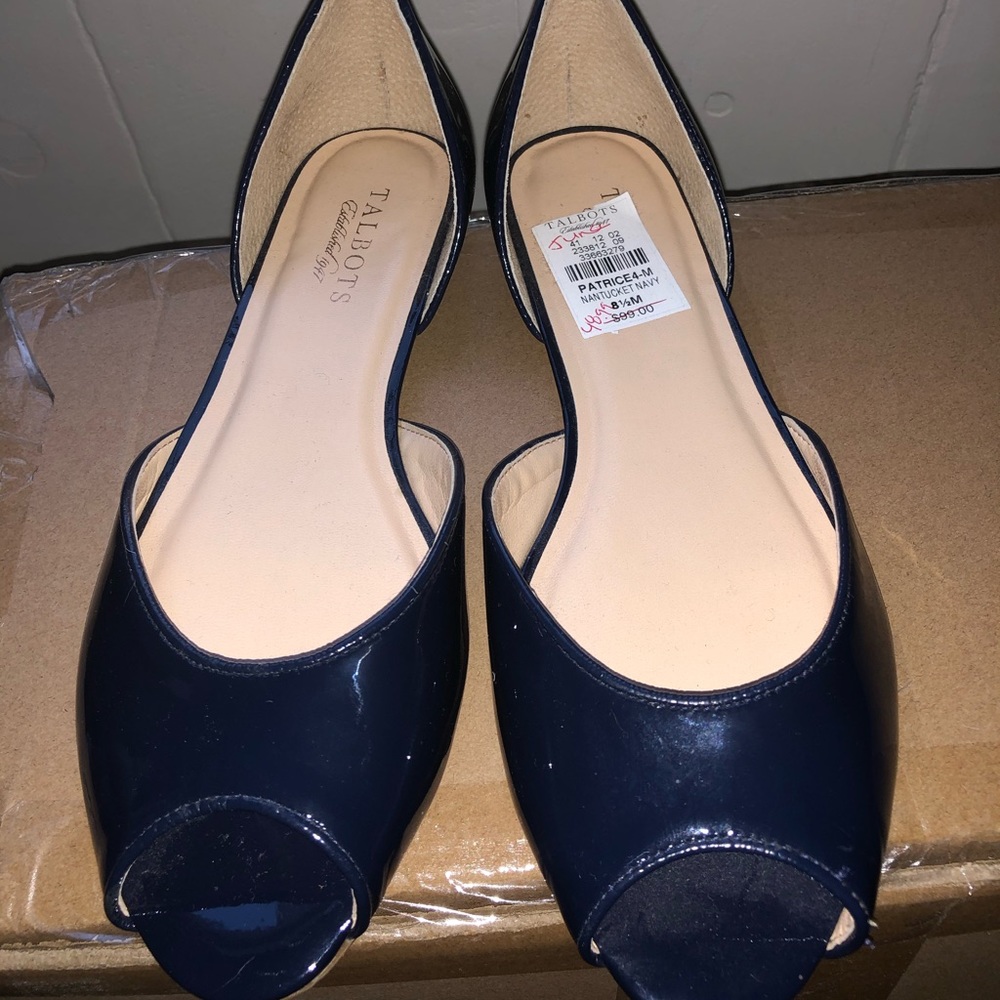 NWT Talbots Patrice Navy Leather Flats, Size 8.5